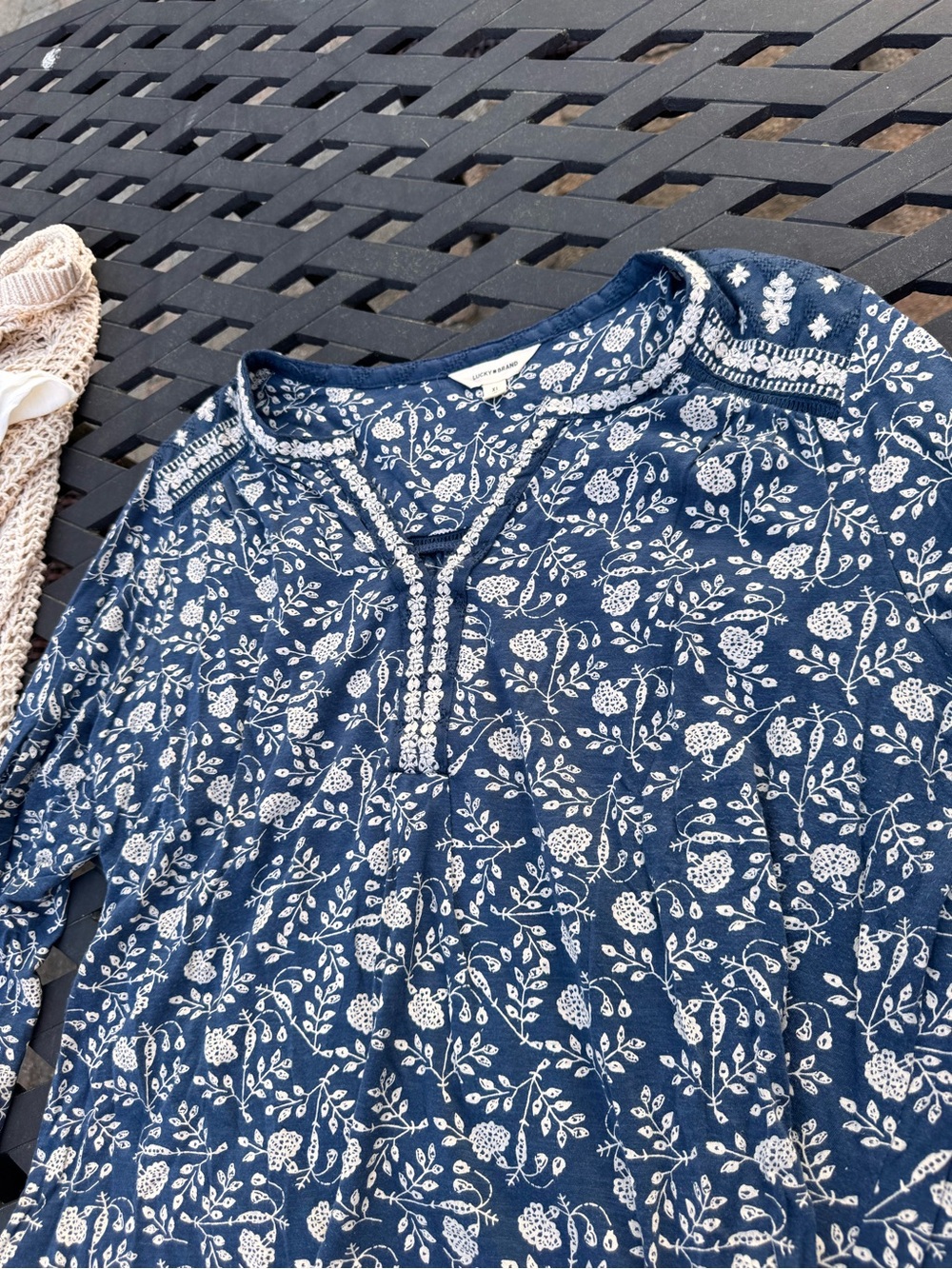 Lucky Brand Indigo Floral Henley Tunic